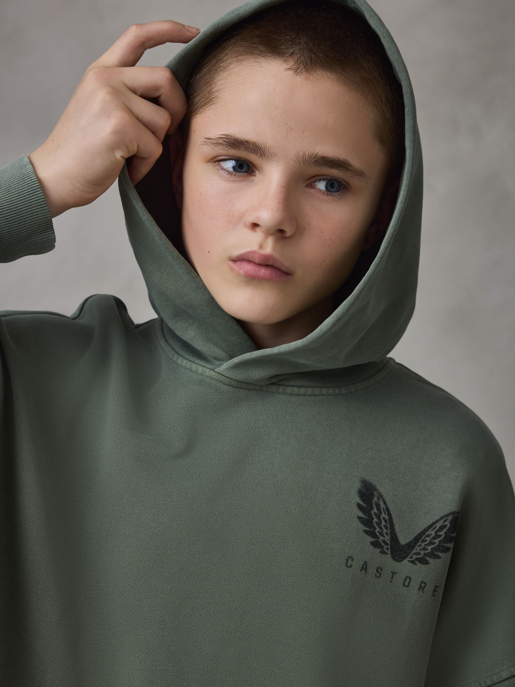 Dsiney Kidz - Castore Washed Khaki Logo Oversized Heavyweight Cotton Hoodie image 4