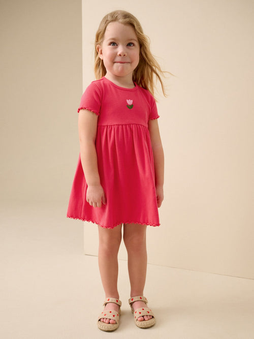 Red Flower Short sleeve Embroidered Ribbed Dress (3mths-7yrs) image 1