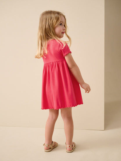 Red Flower Short sleeve Embroidered Ribbed Dress (3mths-7yrs) image 3