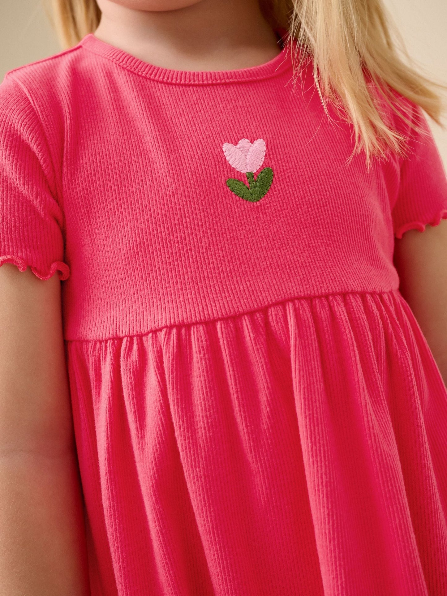 Red Flower Short sleeve Embroidered Ribbed Dress (3mths-7yrs) image 4