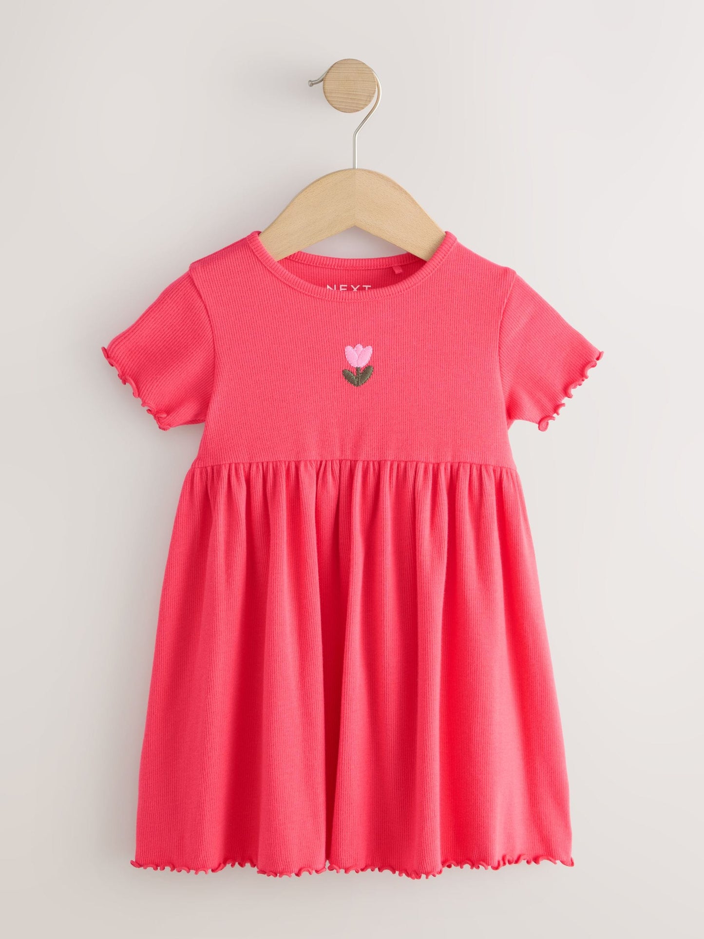 Red Flower Short sleeve Embroidered Ribbed Dress (3mths-7yrs) image 5