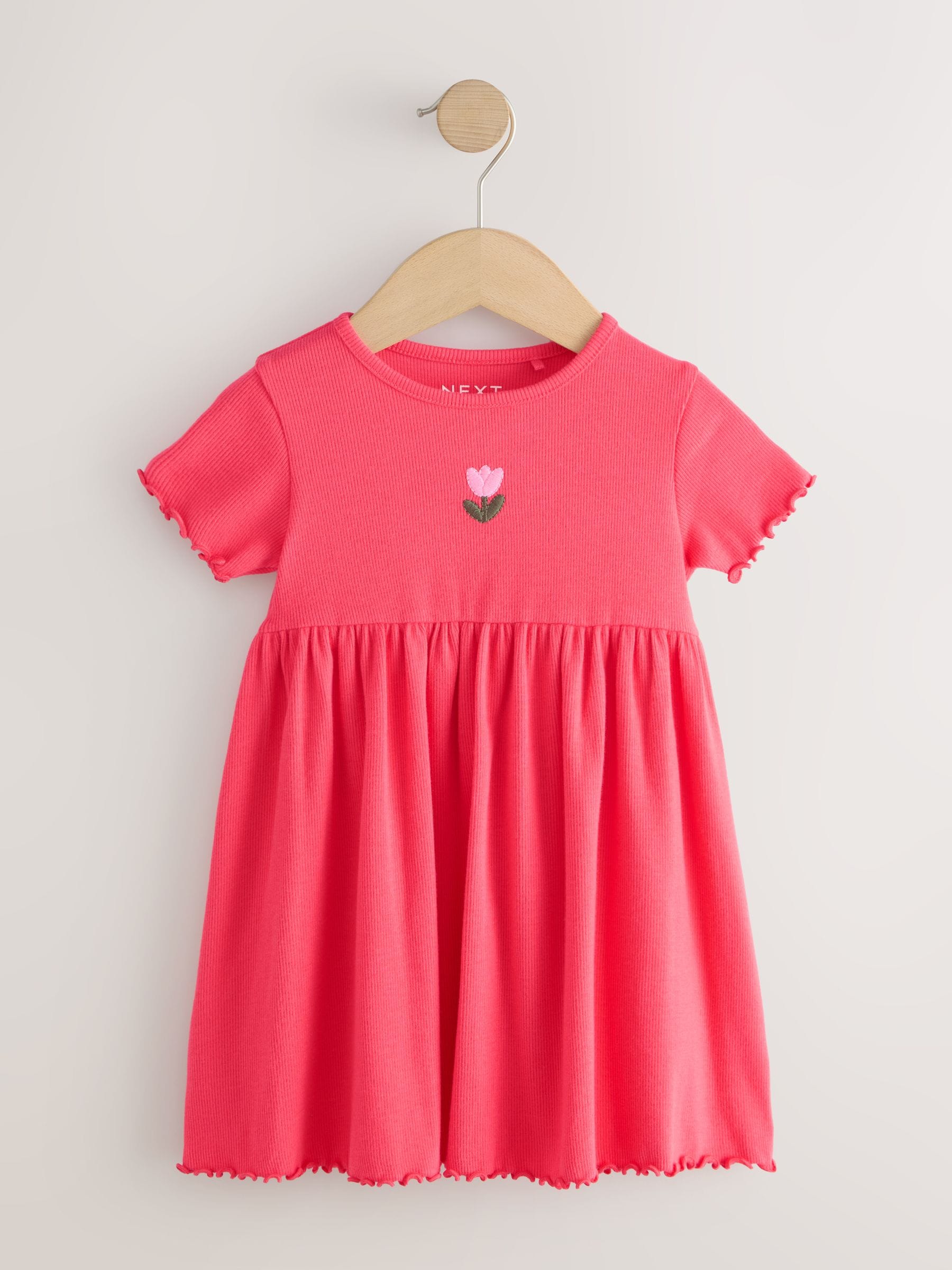 Red Flower Short sleeve Embroidered Ribbed Dress (3mths-7yrs) image 5