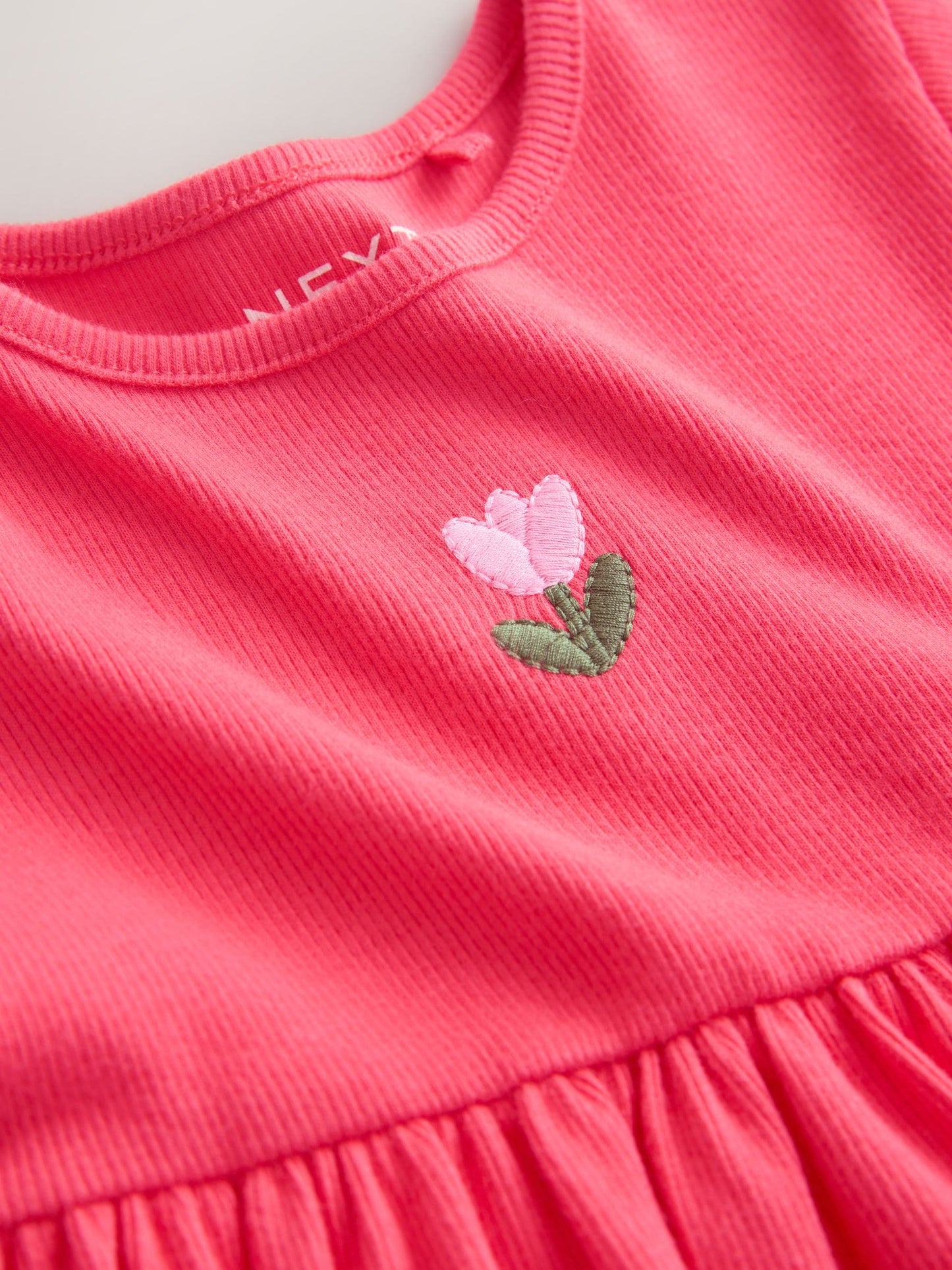 Red Flower Short sleeve Embroidered Ribbed Dress (3mths-7yrs) image 7