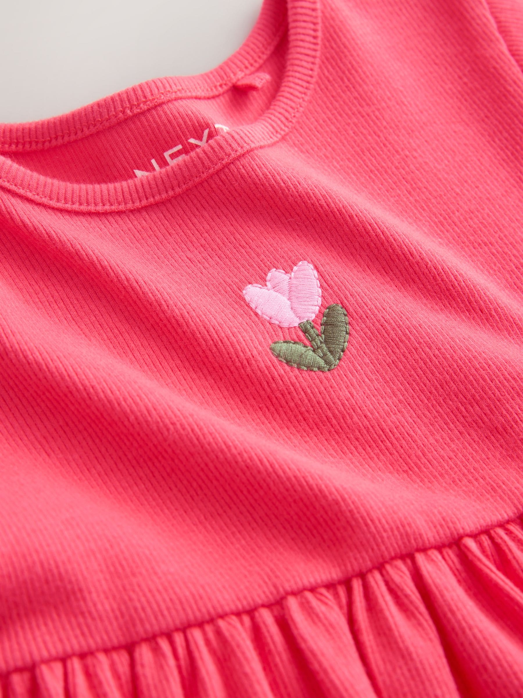 Red Flower Short sleeve Embroidered Ribbed Dress (3mths-7yrs) image 7
