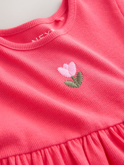 Red Flower Short sleeve Embroidered Ribbed Dress (3mths-7yrs) image 7