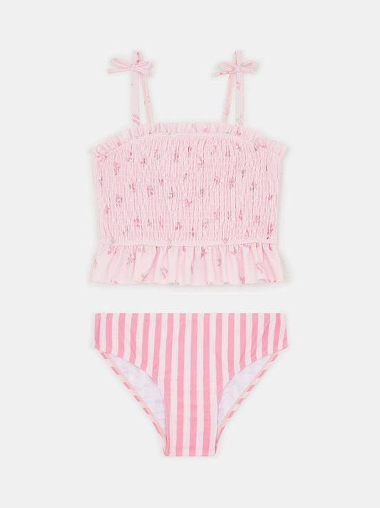 Dsiney Kidz - Angels By Accessorize Pink Floral Stripe Tankini Set image 1