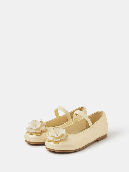 Angels By Accessorize Gold Girls Appliqué Flower Ballet Shoes image 1