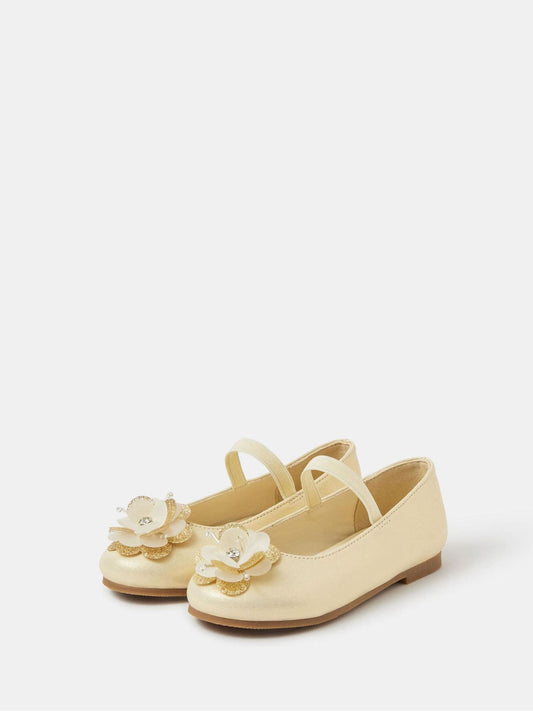 Angels By Accessorize Gold Girls Appliqué Flower Ballet Shoes image 1