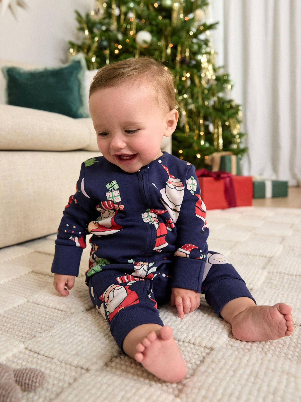 Navy Santa Christmas Baby Sleepsuit (0mths-2yrs) - image 1