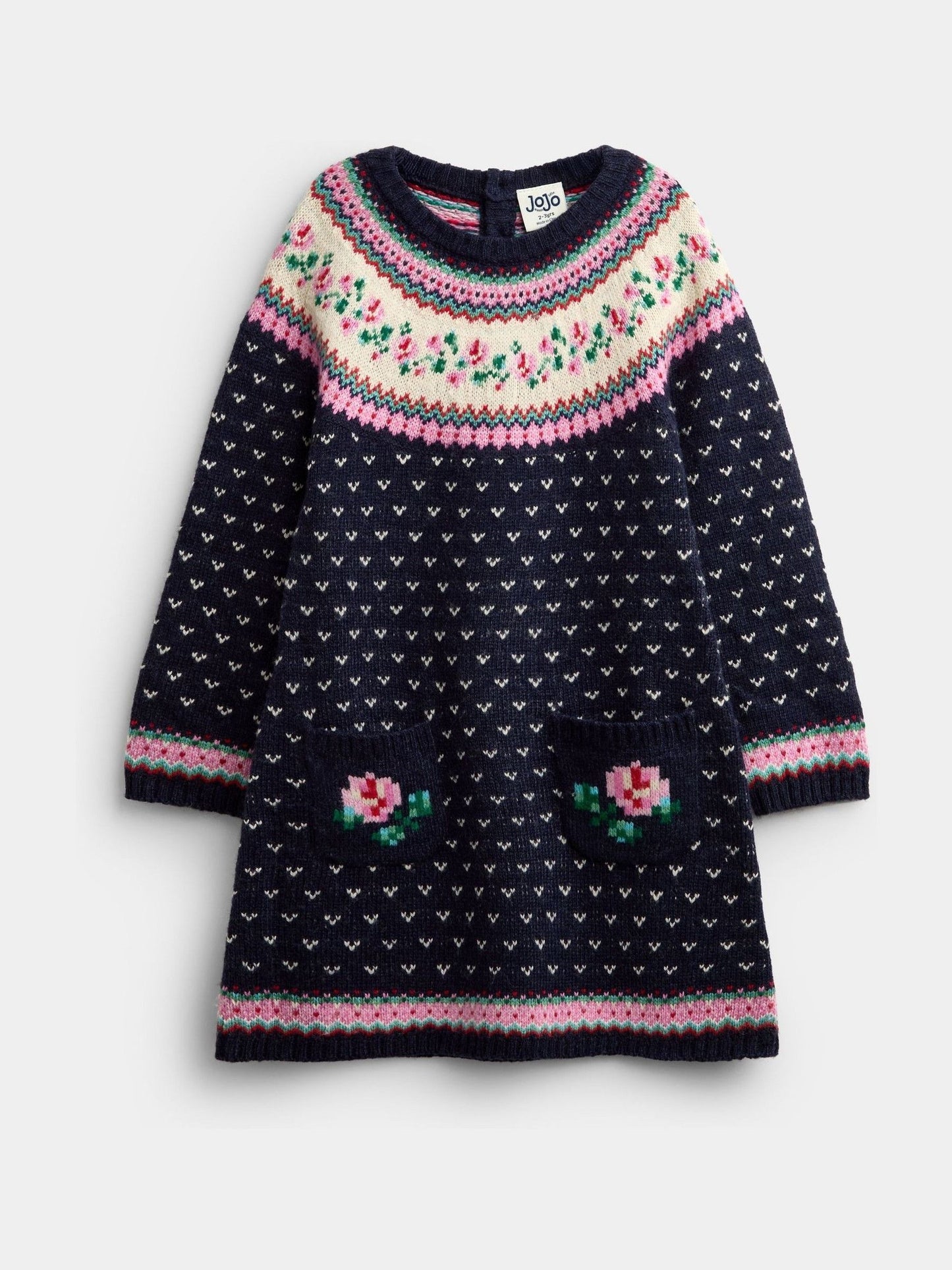 Dsiney Kidz - Jojo Maman Bébé Navy Blue Rose Fairisle Knitted Dress image 1