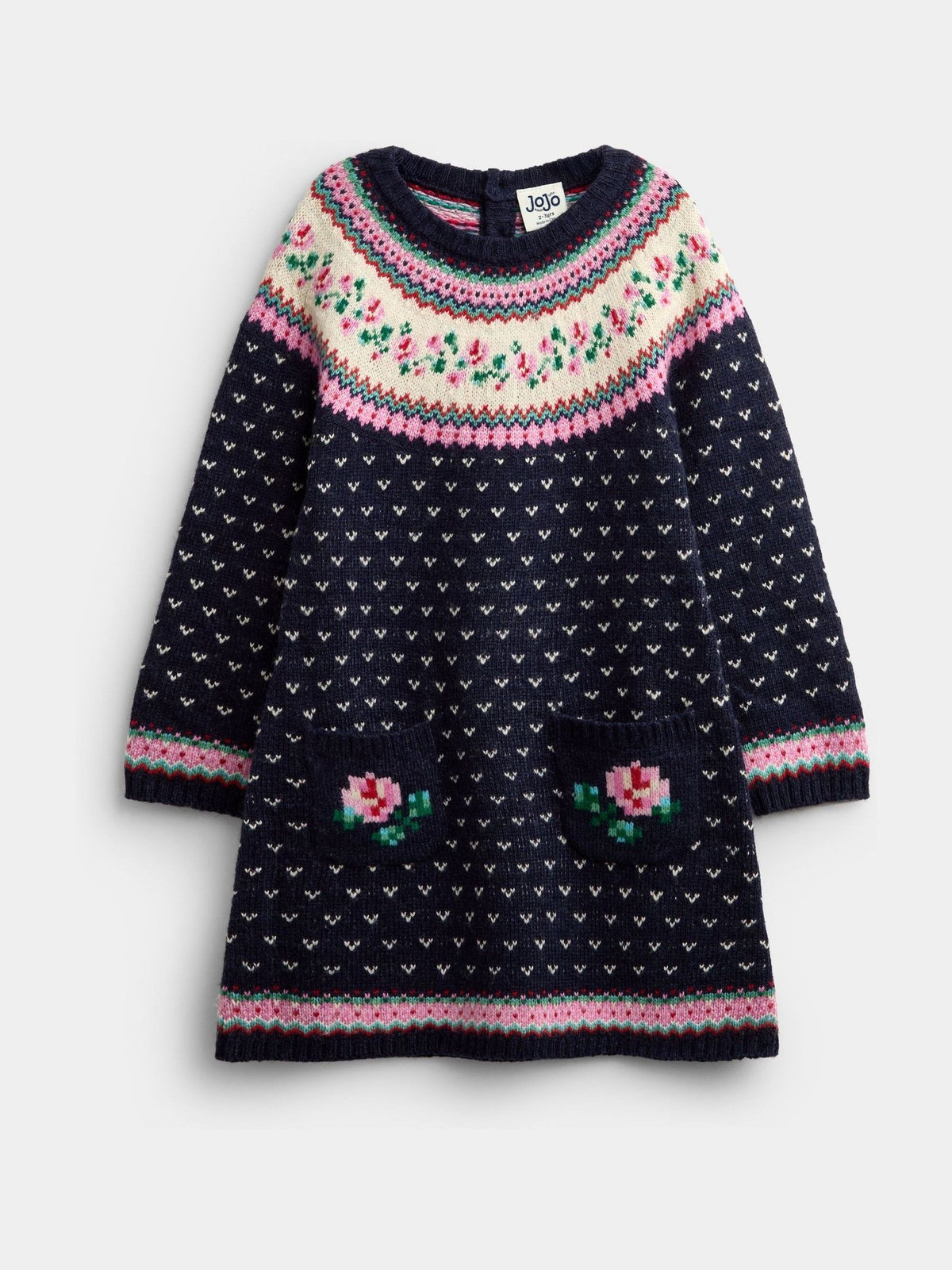 Dsiney Kidz - Jojo Maman Bébé Navy Blue Rose Fairisle Knitted Dress image 1