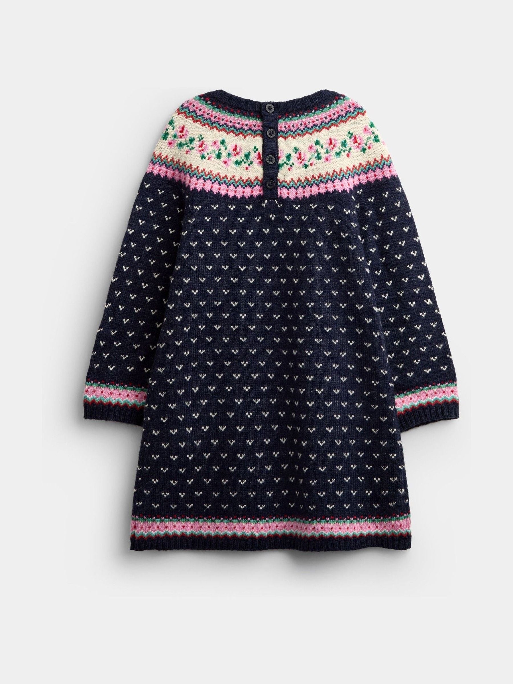 Dsiney Kidz - Jojo Maman Bébé Navy Blue Rose Fairisle Knitted Dress image 2