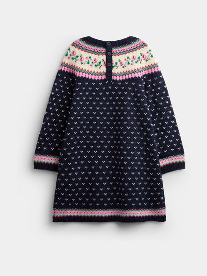 Dsiney Kidz - Jojo Maman Bébé Navy Blue Rose Fairisle Knitted Dress image 2