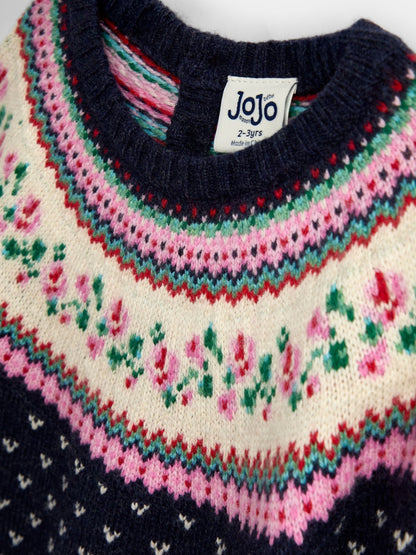 Dsiney Kidz - Jojo Maman Bébé Navy Blue Rose Fairisle Knitted Dress image 4