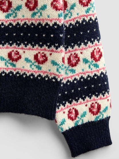 Dsiney Kidz - Jojo Maman Bébé Navy Blue Rose Fairisle Frilled Cardigan image 4