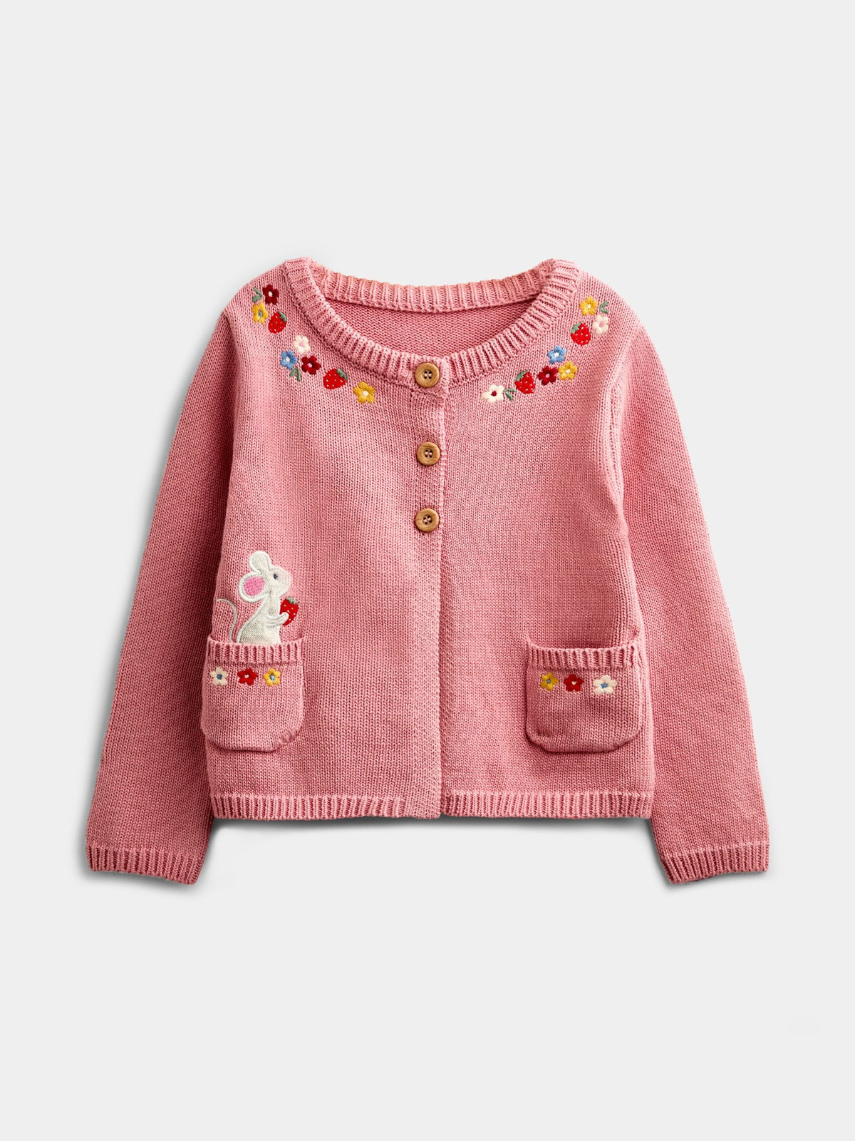 Dsiney Kidz - JoJo Maman Bébé Dusky Pink Mouse Pet In Pocket Appliqué Cotton Cardigan image 1