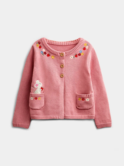 Dsiney Kidz - JoJo Maman Bébé Dusky Pink Mouse Pet In Pocket Appliqué Cotton Cardigan image 1