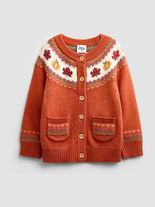 Dsiney Kidz - Jojo Maman Bébé Rust Orange Pumpkin Fairisle Cardigan image 1