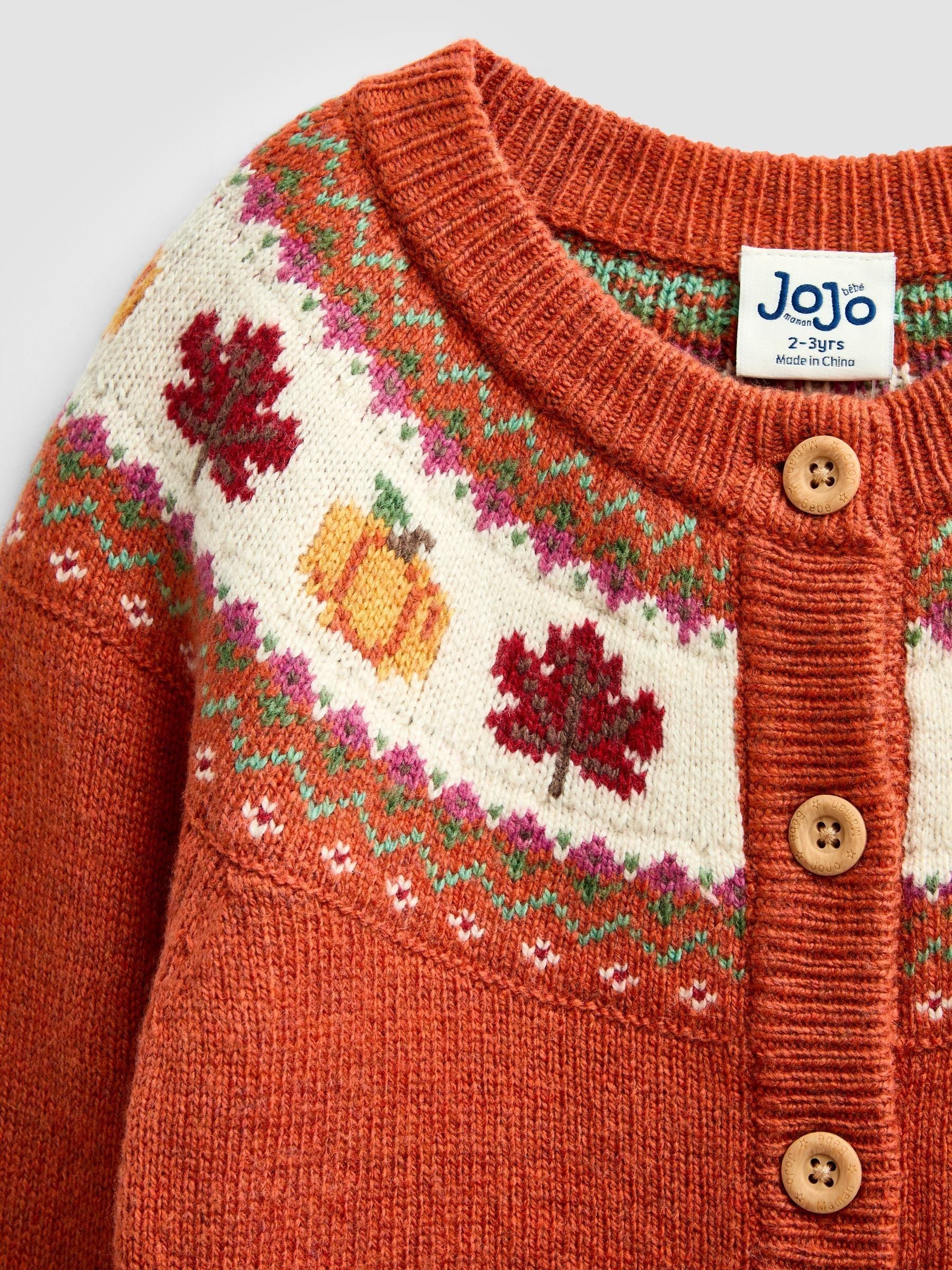Dsiney Kidz - Jojo Maman Bébé Rust Orange Pumpkin Fairisle Cardigan image 3