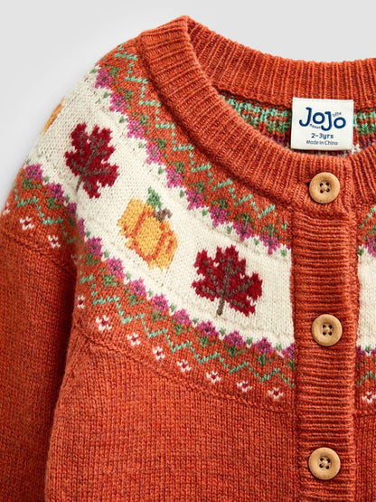 Dsiney Kidz - Jojo Maman Bébé Rust Orange Pumpkin Fairisle Cardigan image 3