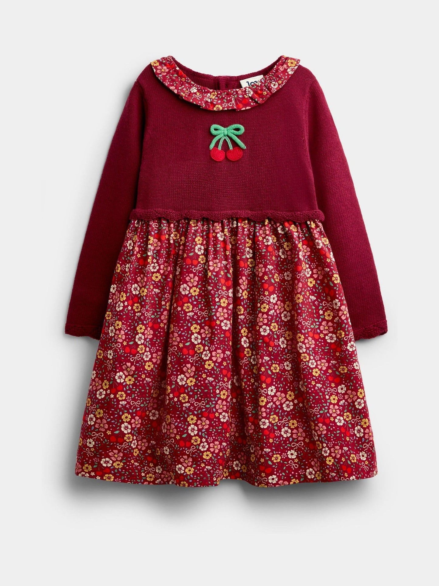 Dsiney Kidz - Jojo Maman Bébé Burgundy Red Cherry Knitted Combo Dress image 1
