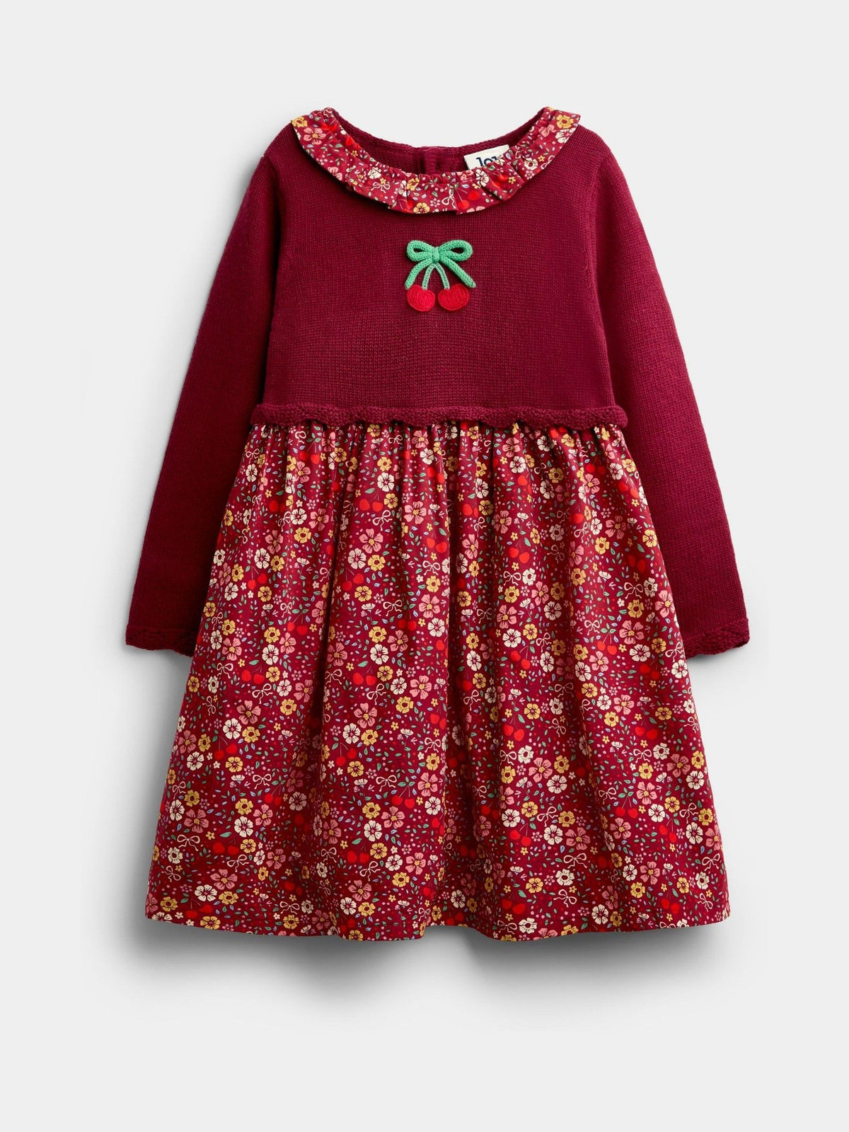 Dsiney Kidz - Jojo Maman Bébé Burgundy Red Cherry Knitted Combo Dress image 1
