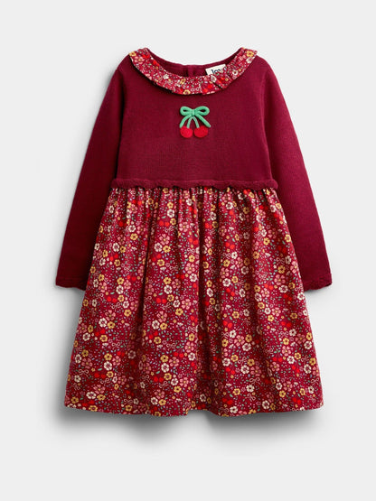 Dsiney Kidz - Jojo Maman Bébé Burgundy Red Cherry Knitted Combo Dress image 1