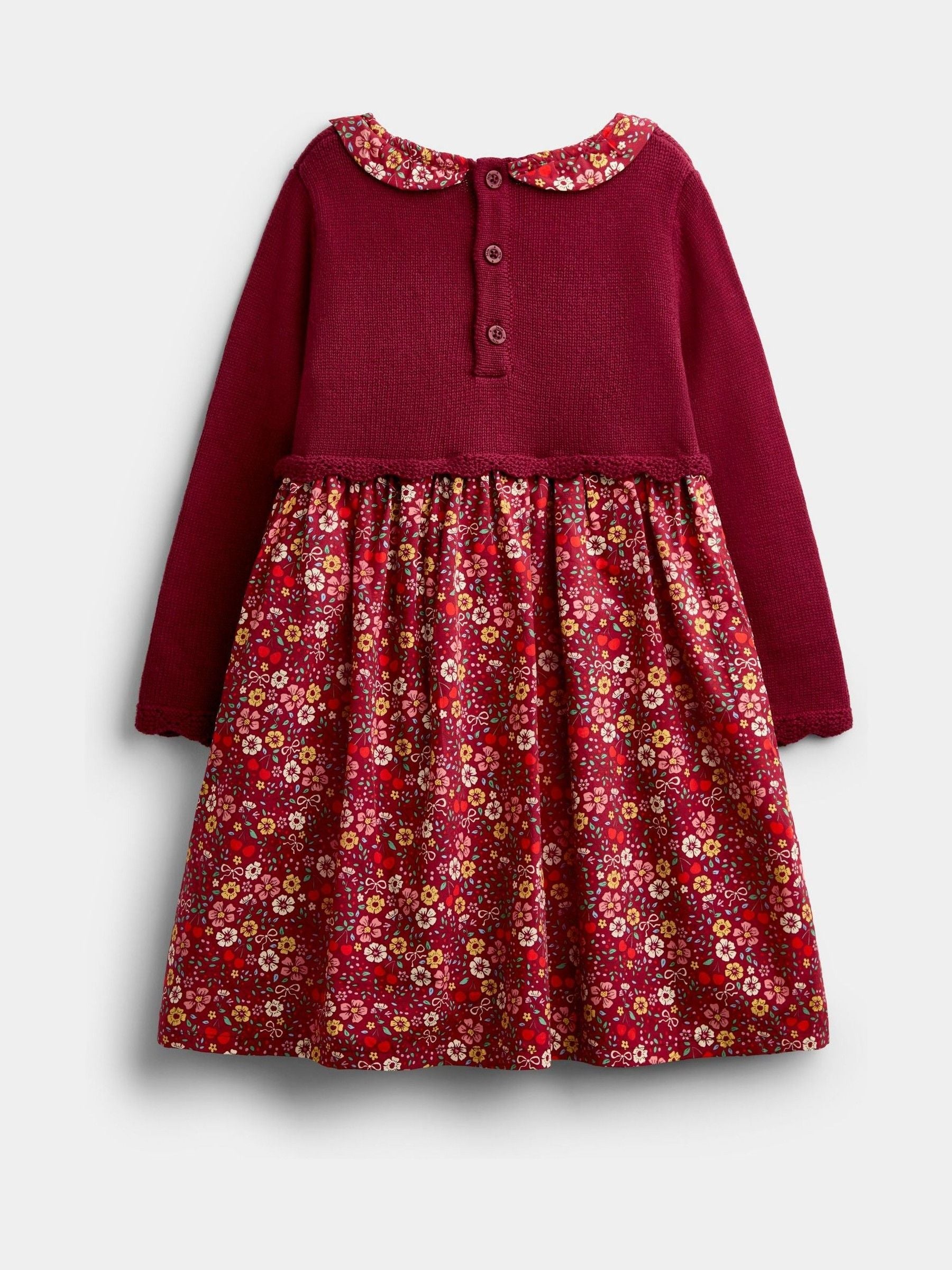 Dsiney Kidz - Jojo Maman Bébé Burgundy Red Cherry Knitted Combo Dress image 2