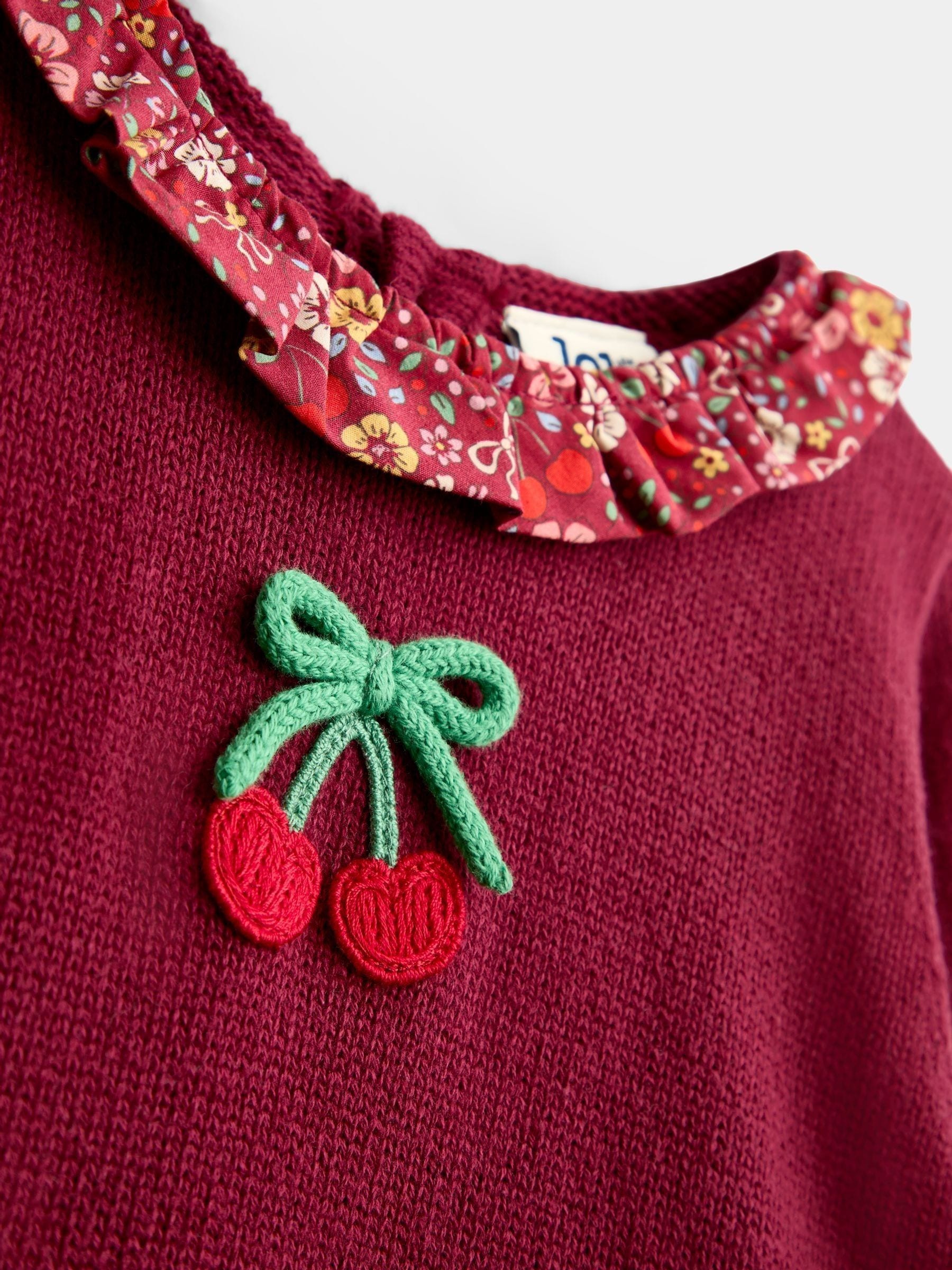 Dsiney Kidz - Jojo Maman Bébé Burgundy Red Cherry Knitted Combo Dress image 3