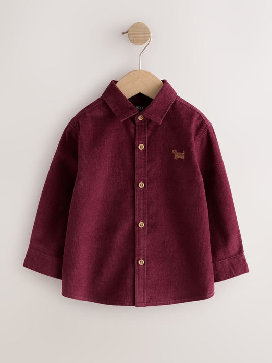 Dsiney Kidz - Burgundy Red Dog Embroidery Long Sleeve Cord Shirt (3mths-7yrs) image 1