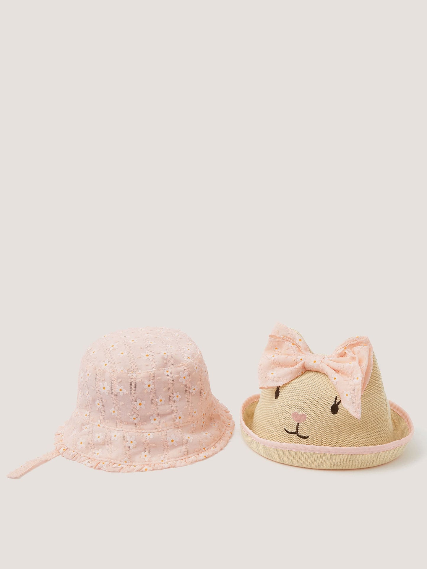 Monsoon Pink Baby Embroidered Bunny Hats 2-Pack image 1