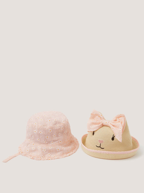 Monsoon Pink Baby Embroidered Bunny Hats 2-Pack image 1