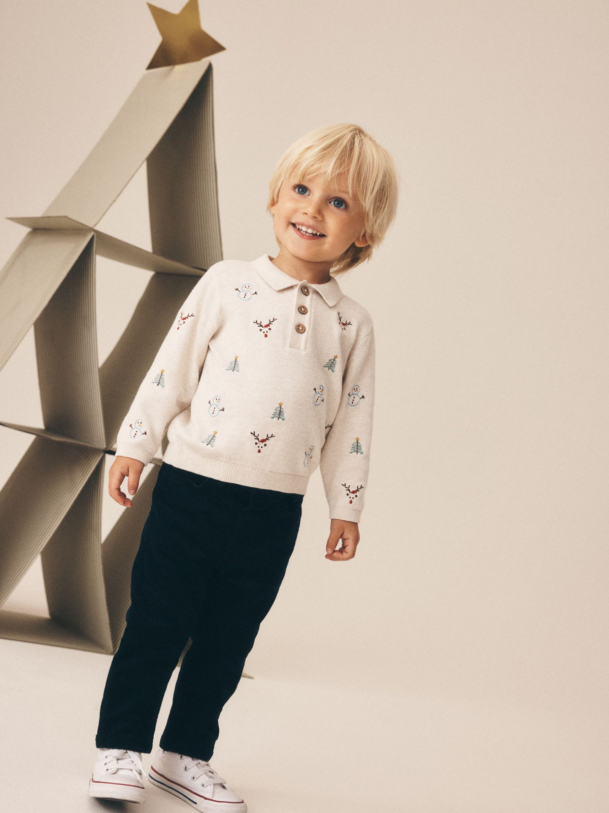 Ecru Christmas Knitted Polo Shirt (3mths-7yrs) - image 2