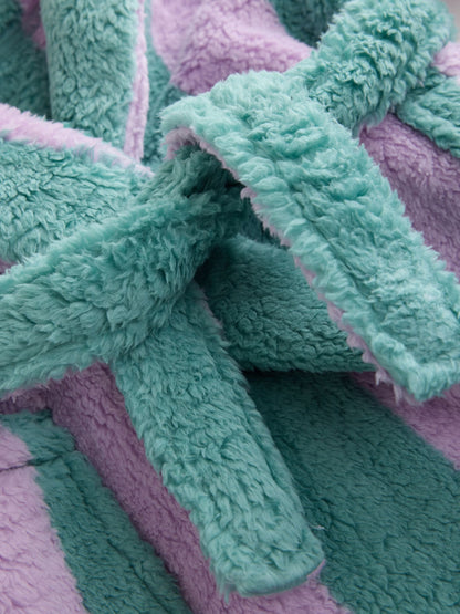 Purple/Green Stripe Fleece Dressing Gown (9mths-16yrs) - image 4