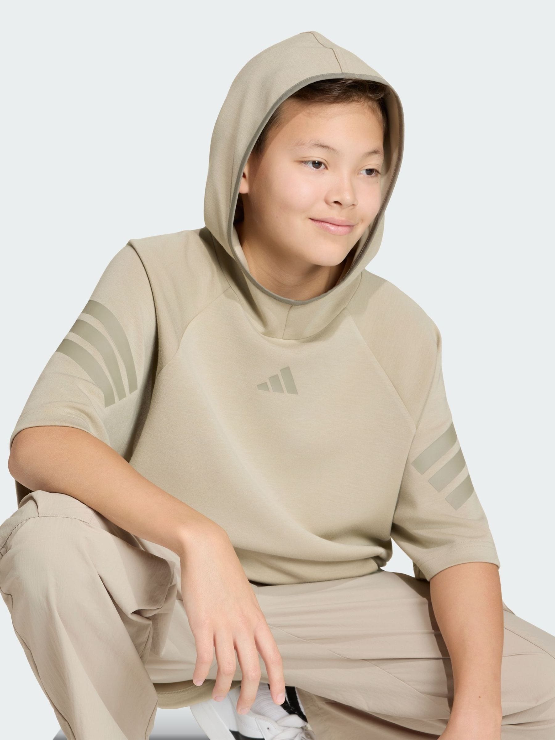 Dsiney Kidz - adidas Originals Brown Future Icons 3 Stripes Short Sleeve Hoodie image 4