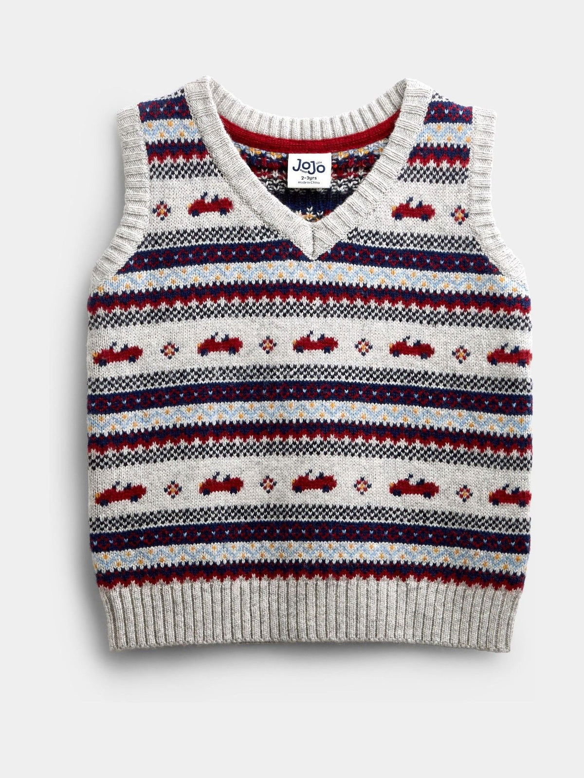 JoJo Maman Bébé Grey Marl Classic Car Fairisle Knitted Jumper - image 1