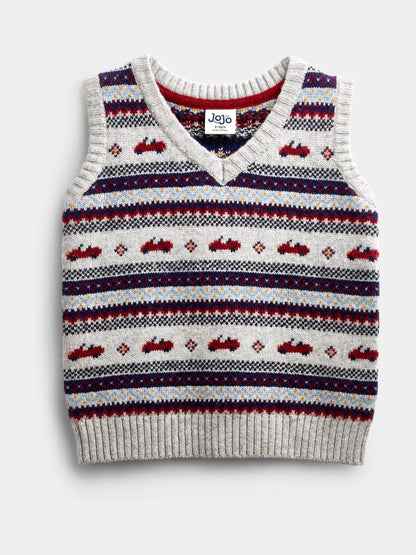 JoJo Maman Bébé Grey Marl Classic Car Fairisle Knitted Jumper - image 1