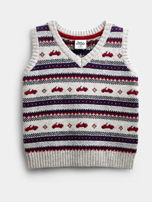 JoJo Maman Bébé Grey Marl Classic Car Fairisle Knitted Jumper - image 1