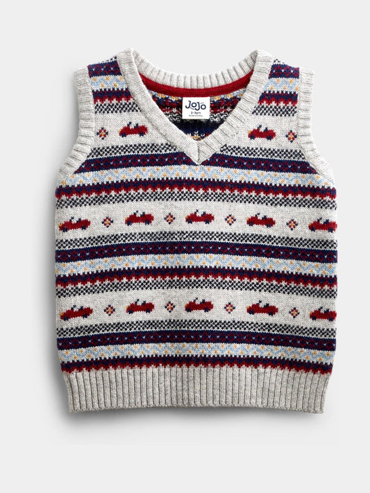 JoJo Maman Bébé Grey Marl Classic Car Fairisle Knitted Jumper - image 1