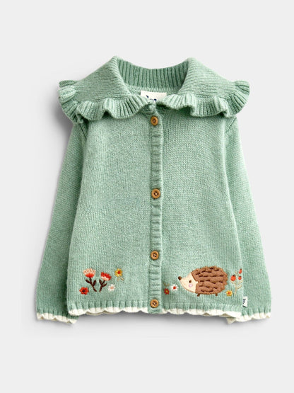 Dsiney Kidz - JoJo Maman Bébé Sage Green Hedgehog Knit Cardigan, Leggings & Hat Set image 3