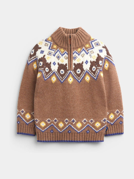 Dsiney Kidz - JoJo Maman Bébé Brown Bear Fairisle Half Zip Knitted Jumper image 1