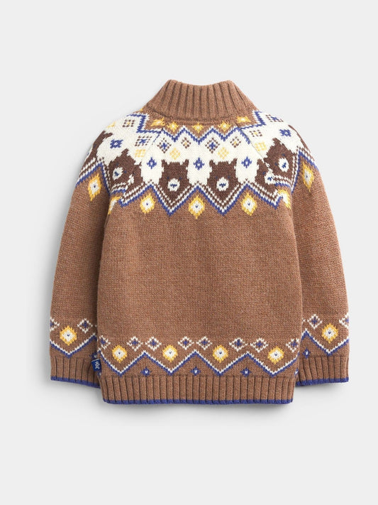 Dsiney Kidz - JoJo Maman Bébé Brown Bear Fairisle Half Zip Knitted Jumper image 2