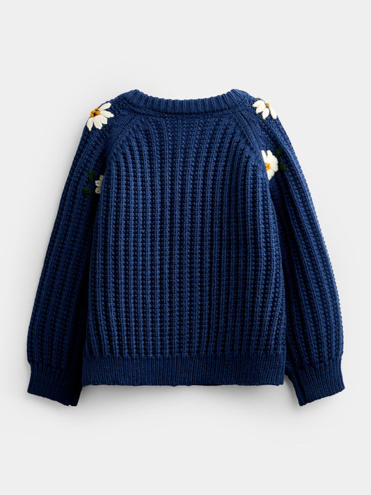 Dsiney Kidz - JoJo Maman Bébé Mid Blue Floral Embroidered Rib Knit Cardigan image 2