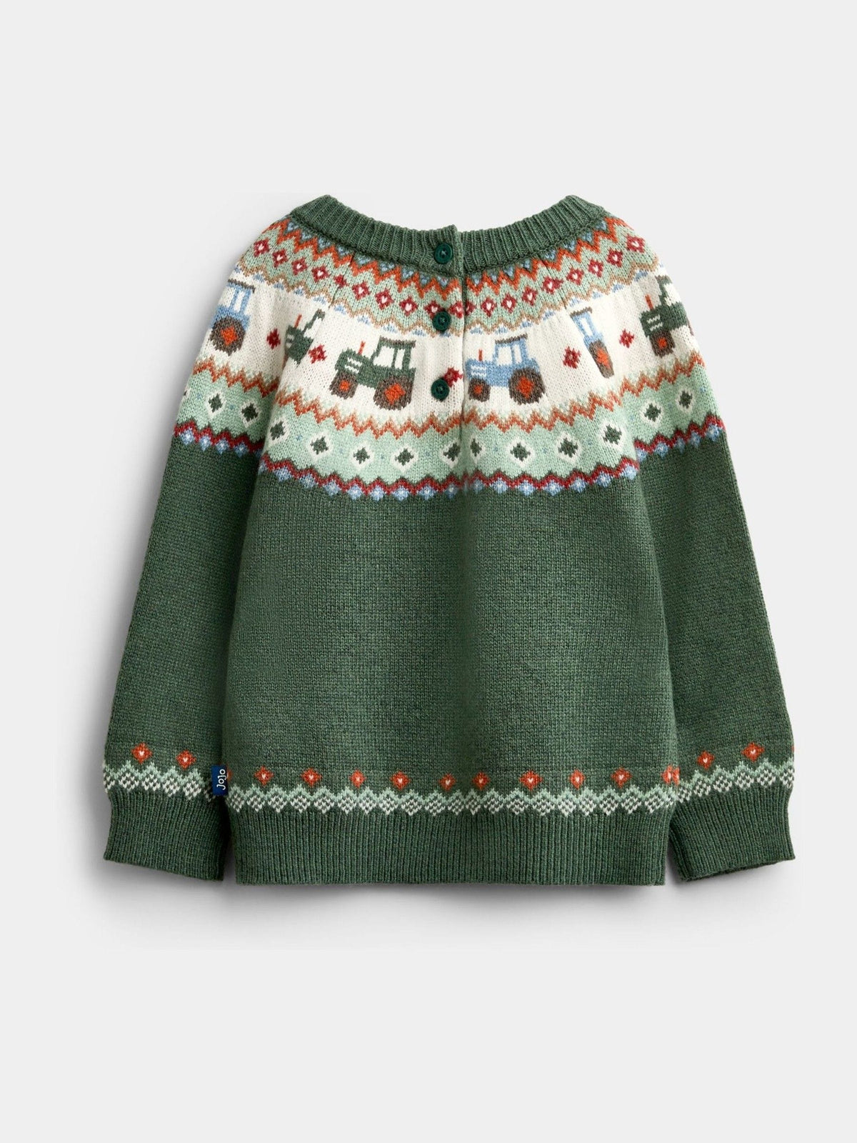 Dsiney Kidz - JoJo Maman Bébé Khaki Green Tractor Fairisle Knitted Jumper image 2