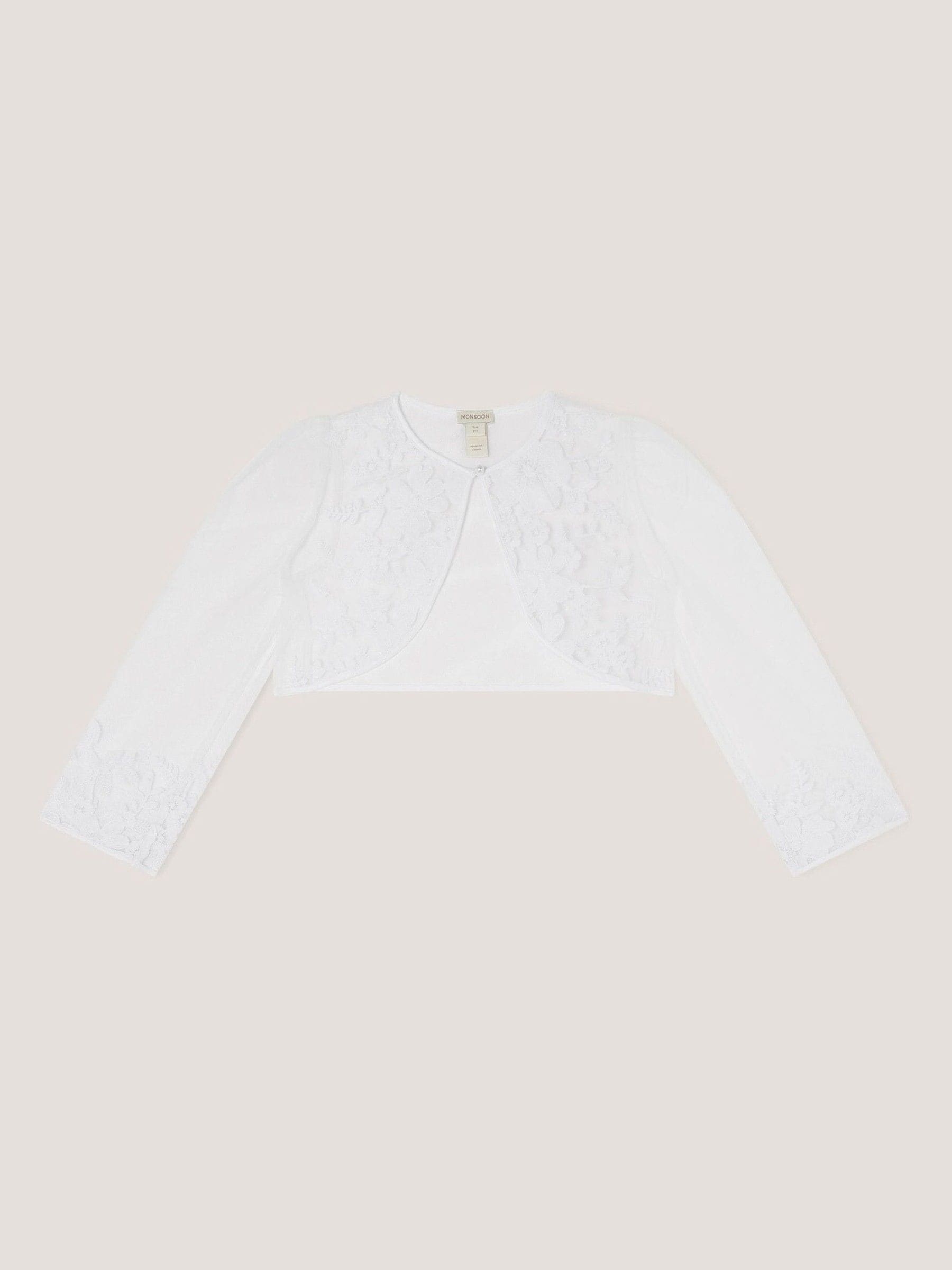 Monsoon White Felicity Embroidered Mesh Cardigan image 1