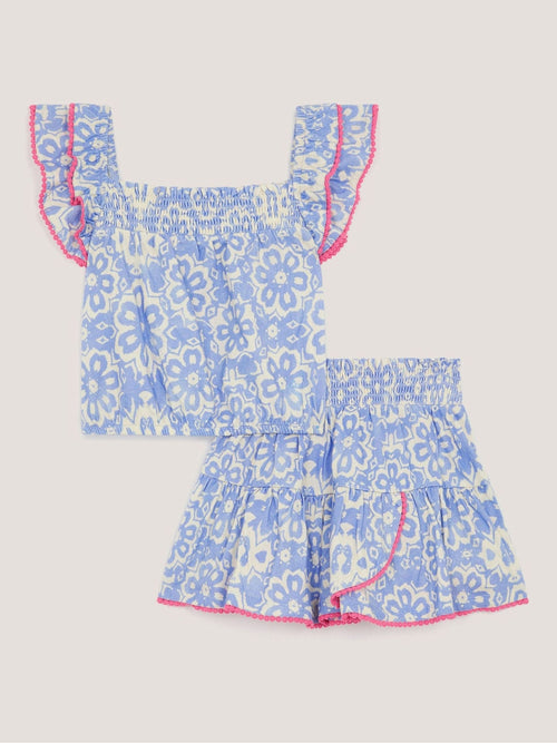 Monsoon Blue Batik Print Ruffle Top & Skirt Set image 1