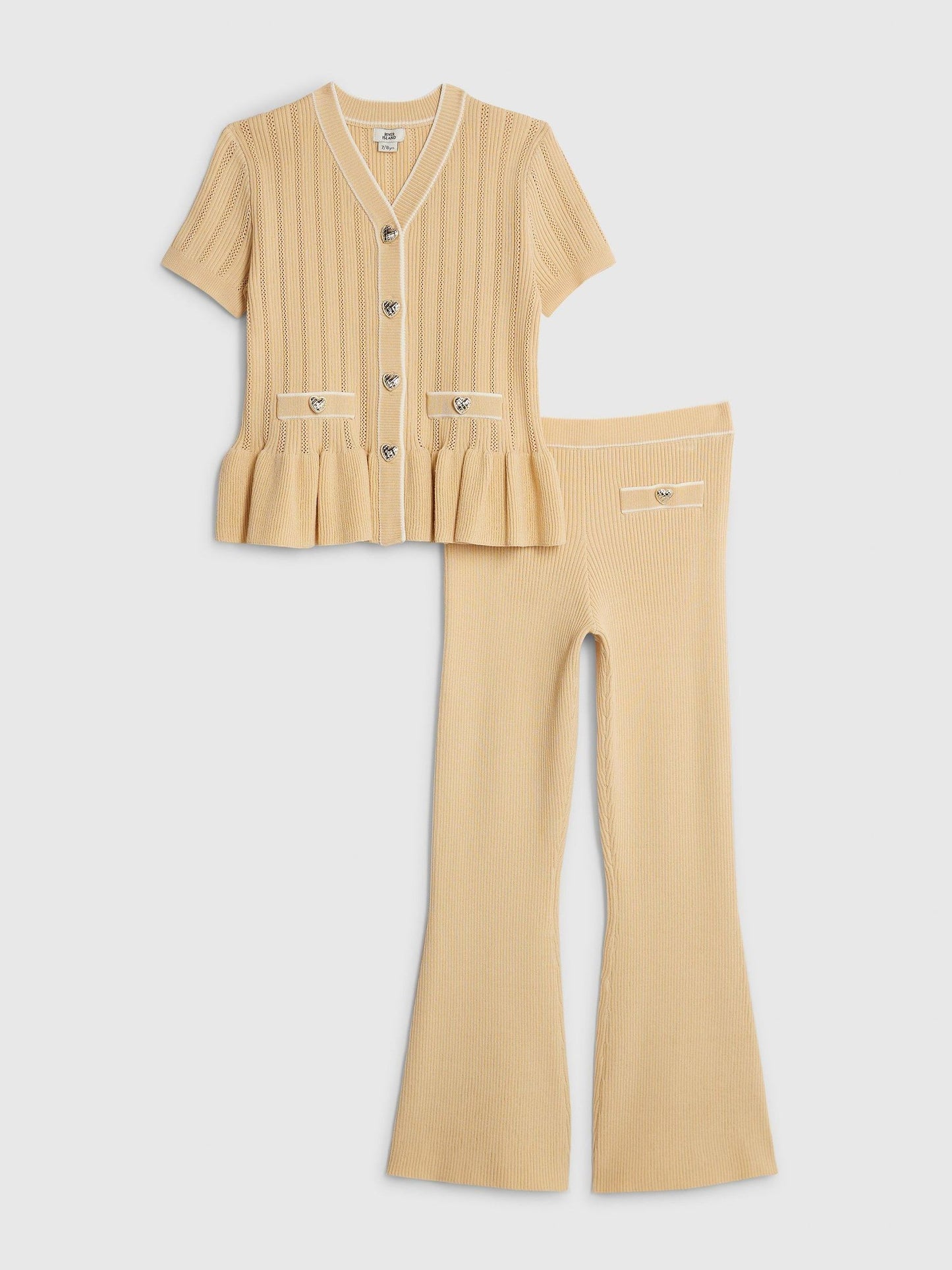 Dsiney Kidz - River Island Brown Knitted Peplum Cardigan & Kickflare Set image 1