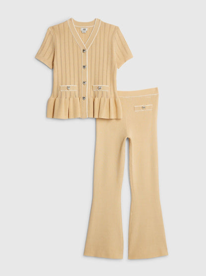 Dsiney Kidz - River Island Brown Knitted Peplum Cardigan & Kickflare Set image 1