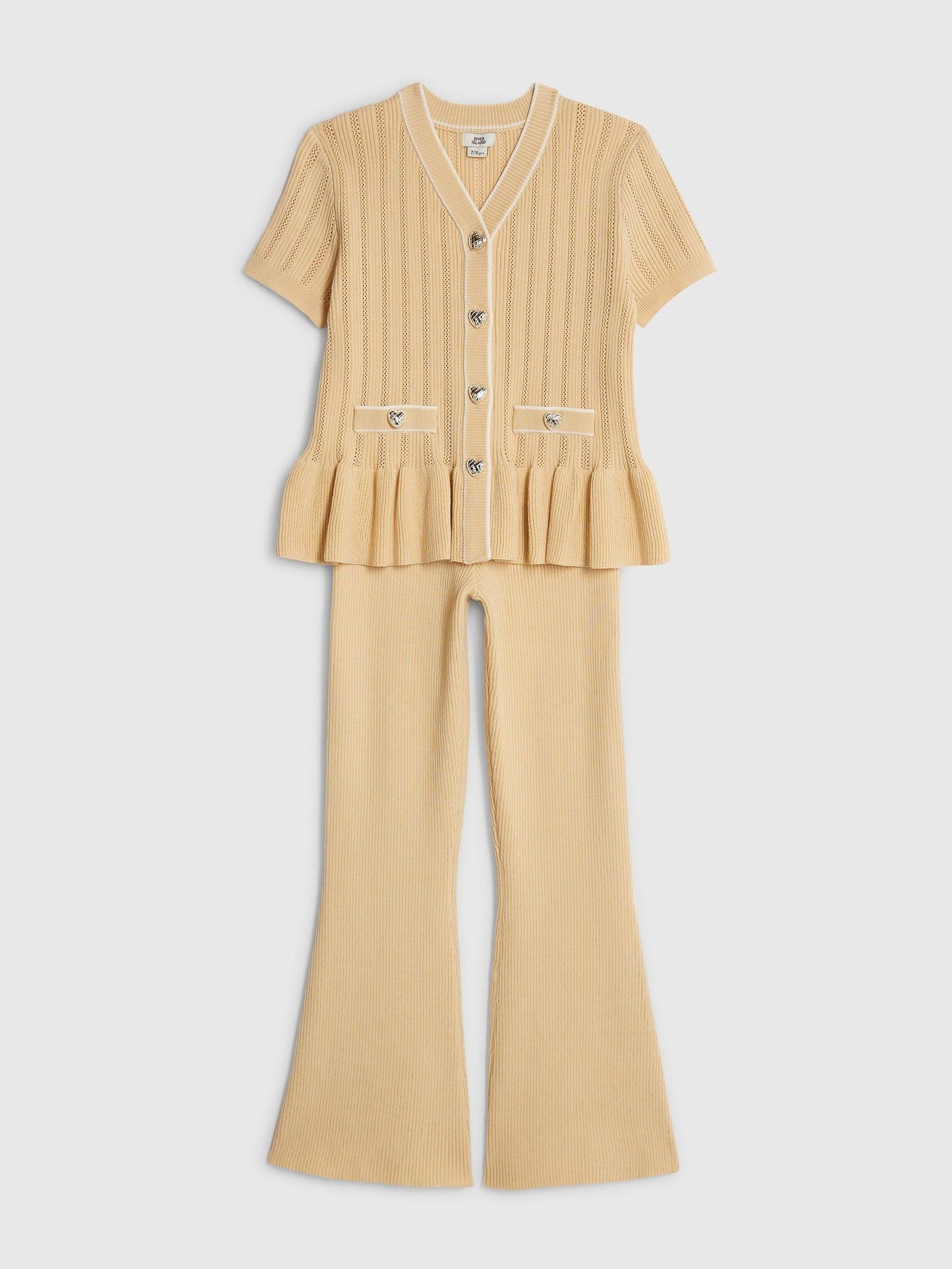 Dsiney Kidz - River Island Brown Knitted Peplum Cardigan & Kickflare Set image 3