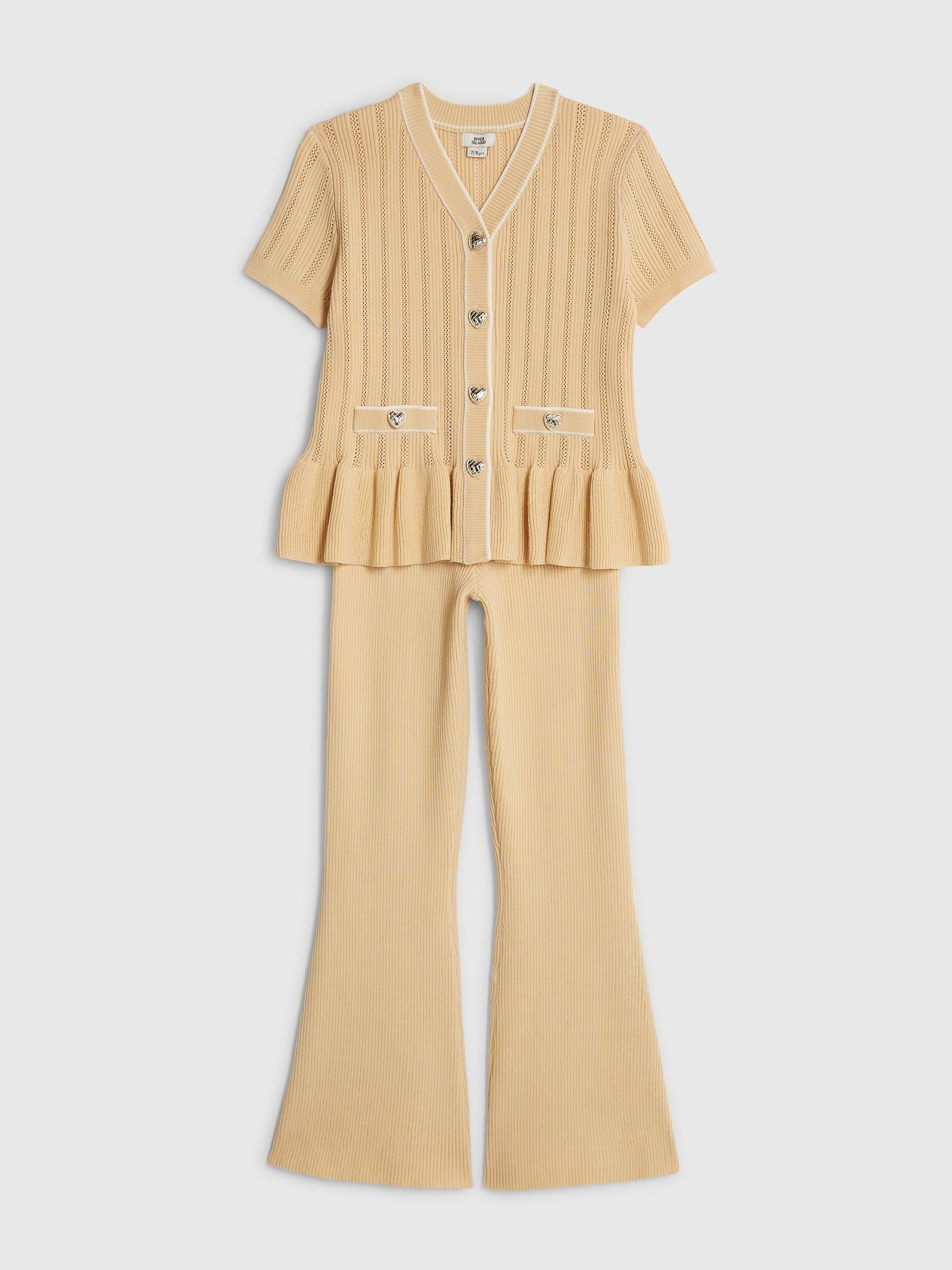 Dsiney Kidz - River Island Brown Knitted Peplum Cardigan & Kickflare Set image 3